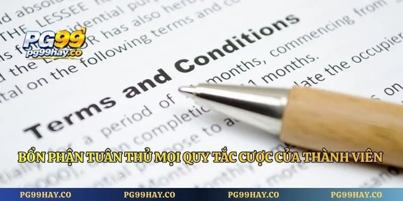 Điều Khoản Bổn phận tuân thủ mọi quy tắc cược của thành viên