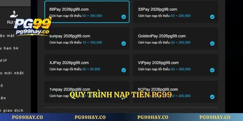 PG99 Quy trình nạp tiền PG99